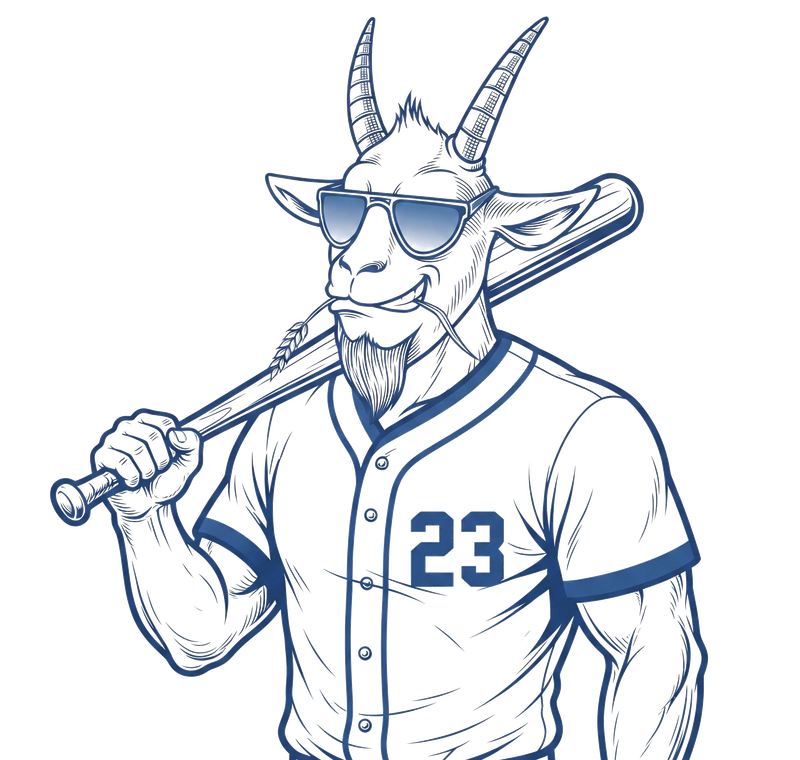 GOAT'eez mascot — a goat in aviator sunglasses with a cigar