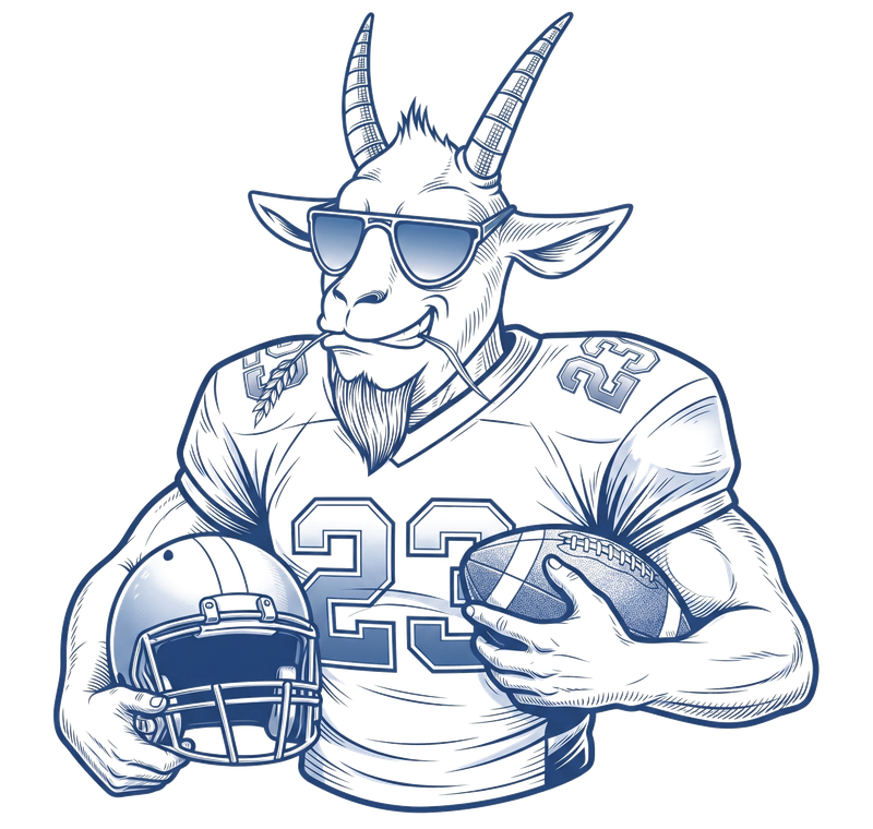 GOAT'eez mascot — a goat in aviator sunglasses with a cigar